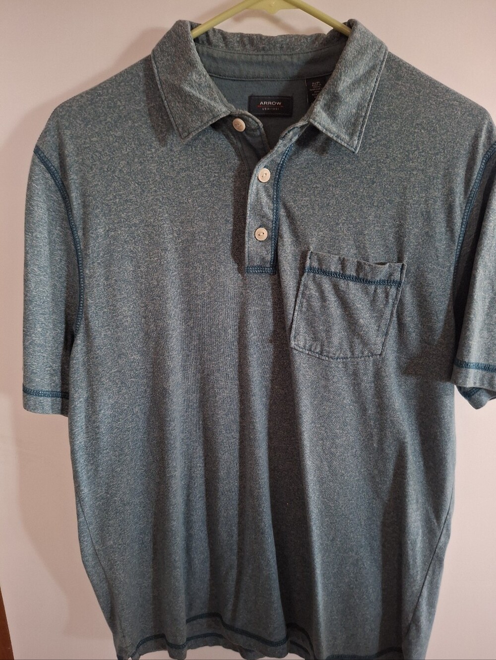 Arrow Men's Heathered Teal Polo with Pocket